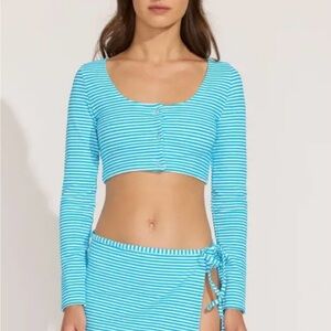 SOLID & STRIPED Blue and White Striped Bikini top NWT